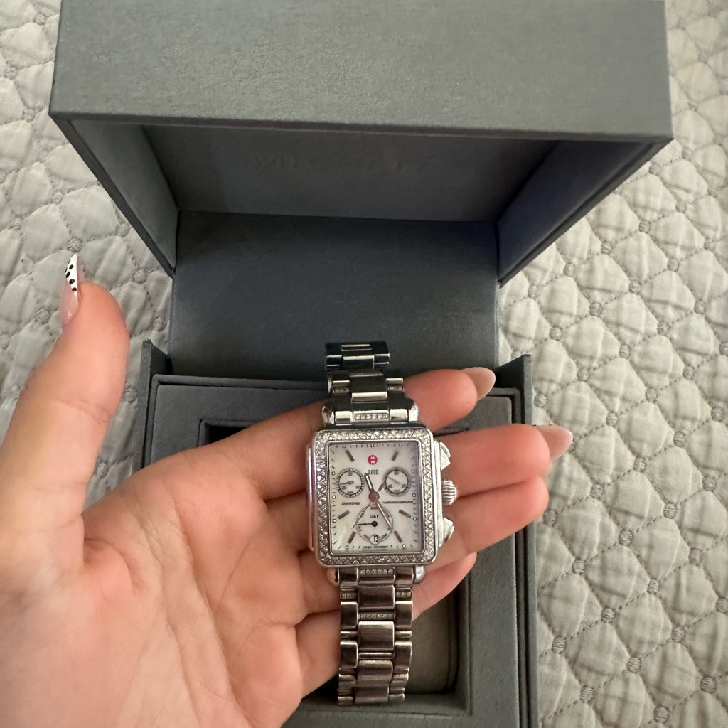Michele Silver Watch With Diamond Accents